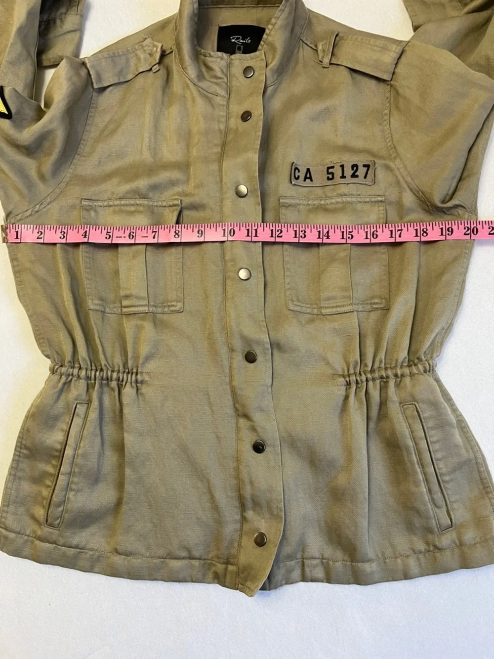 Rails Trey Light Sage Arrow Patch Military Zipper Jacket Tencel Linen Blend XS